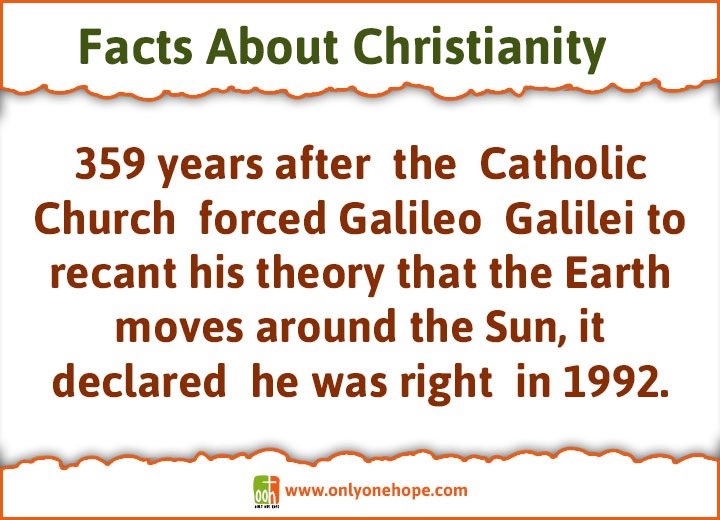 359 years after the Catholic Church forcedGalileo Galilei to recant his theory that the Earth moves around the Sun, it declared he was right in 1992.