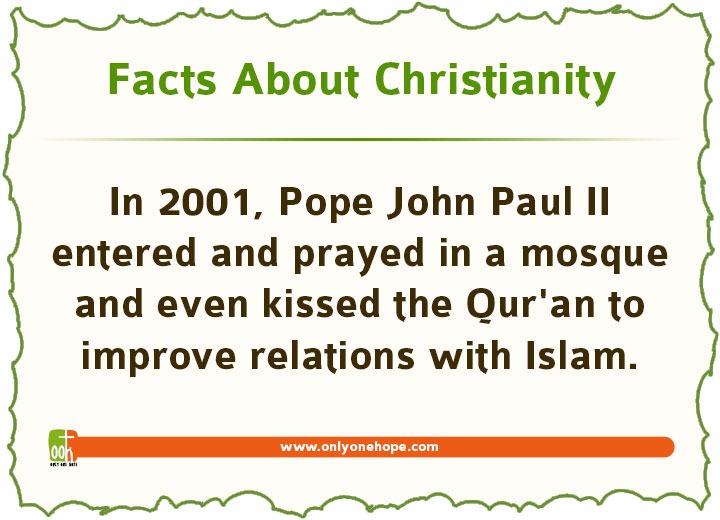 In 2001, Pope John Paul IIentered and prayed in a mosque and even kissed the Qur'an to improve relations with Islam.