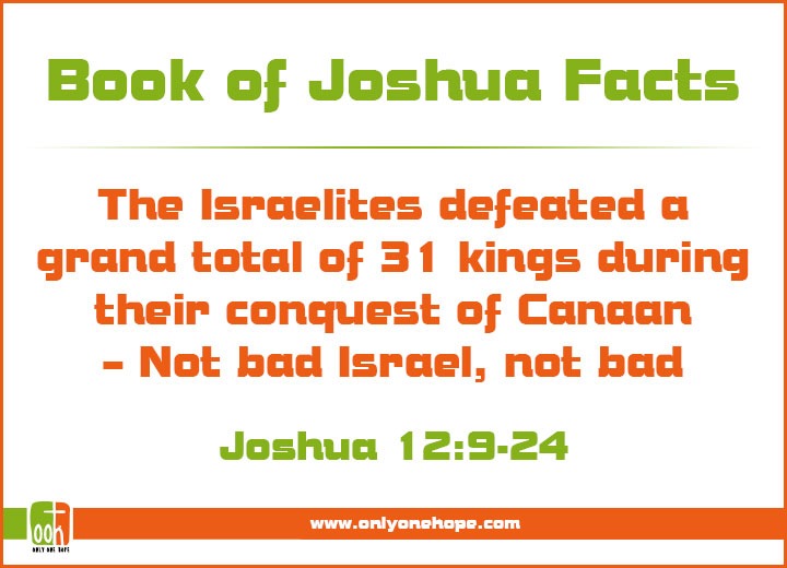 The Israelites defeated a grand total of 31 kings during their conquest of Canaan – Not bad Israel, not bad