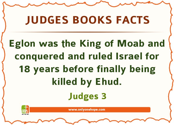 Eglon was the King of Moab and conquered and ruled Israel for 18 years before finally being killed by Ehud.